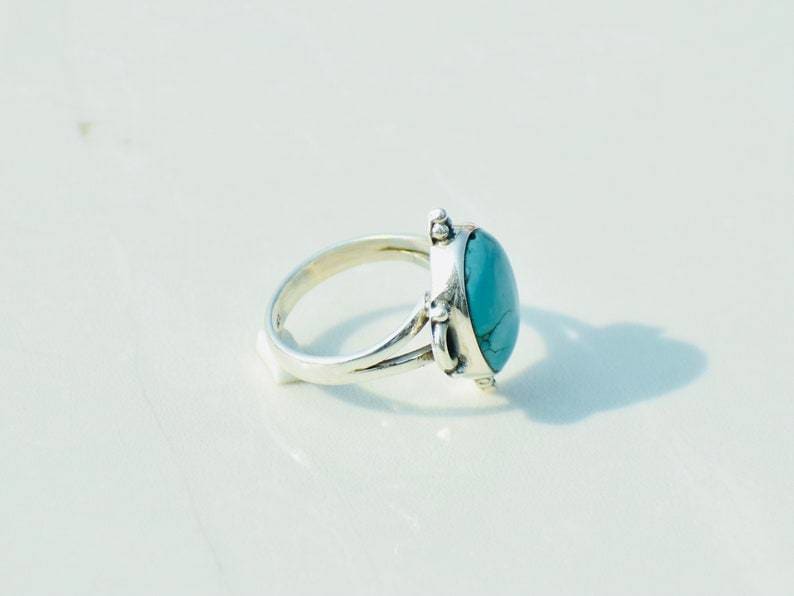 rings Natural Turquoise Sterling Silver Ring Oval Gemstone Handmade Jewelry December Birthstone Christmas Gift,For Her - by TanaBanaCrafts