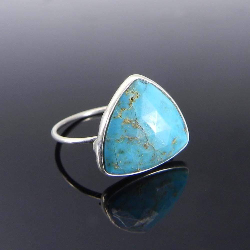 Rings Natural Turquoise trillion gemstone silver bezel ring - Blue Stone - Handmade Jewelry