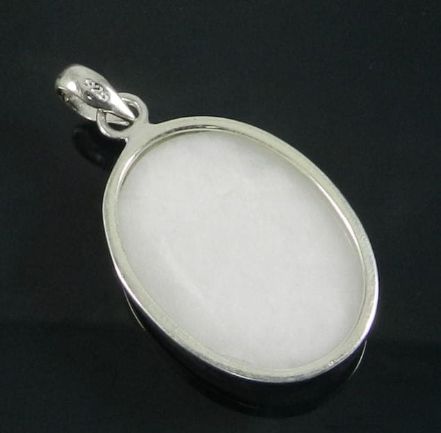 Natural White Agate Oval Silver Pendant - by Nehal Jewelry