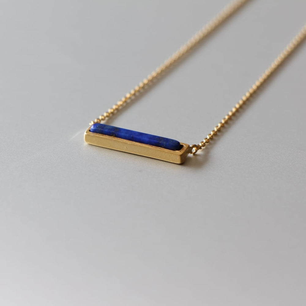 Navy Blue Lapis Lazuli Bar Gold Necklace,lapis Necklace Gold Plated Brass N6 - By Silver Soul Charms