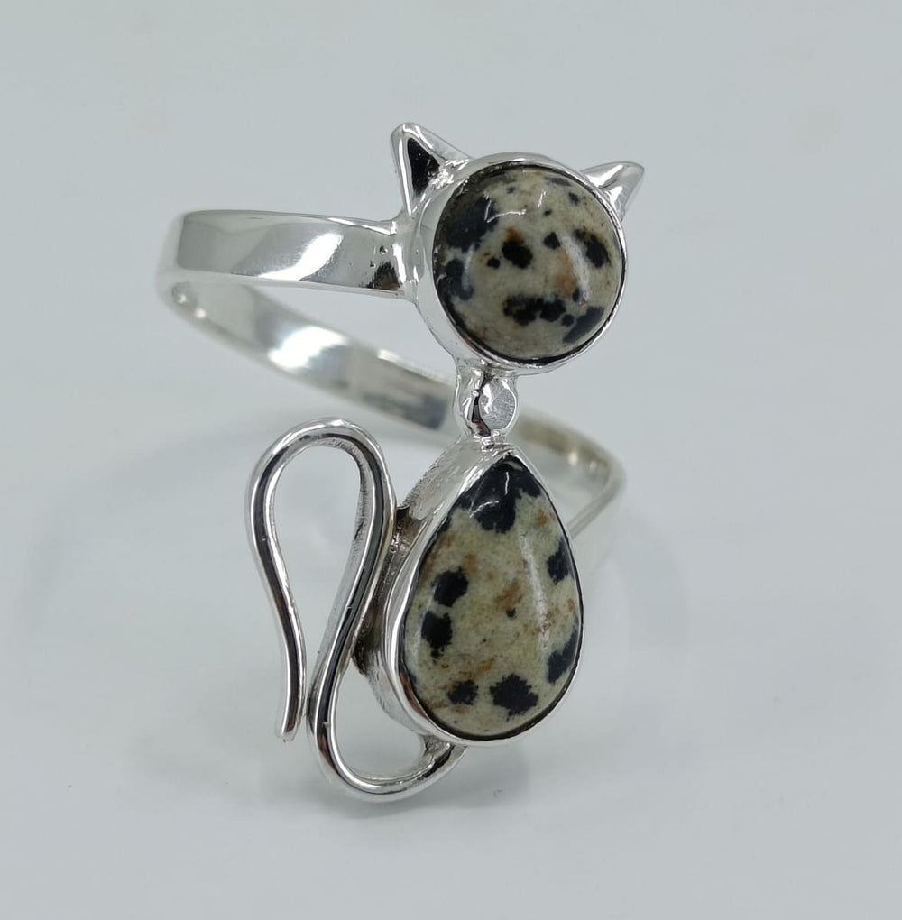 Navya Craft Dalmatian Jasper 925 Solid Sterling Silver Handmade Women Cat Ring Size 3 to 13 us - by Navyacraft