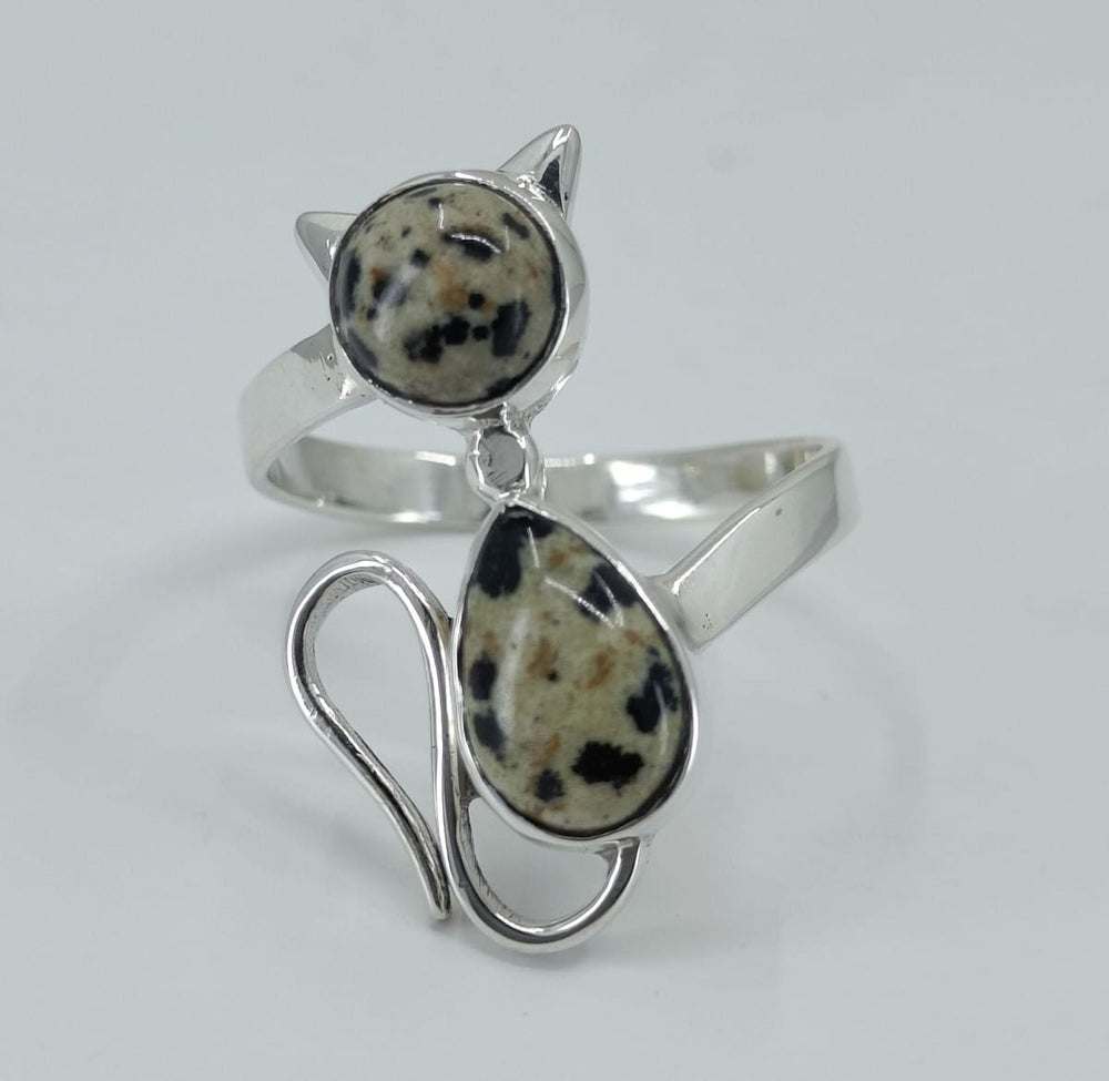 Navya Craft Dalmatian Jasper 925 Solid Sterling Silver Handmade Women Cat Ring Size 3 to 13 us - by Navyacraft