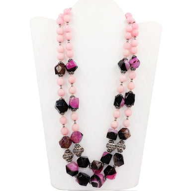 Necklace Beads 925 Sterling Silver Pink Agate & Rhodolite Beaded Handcrafted Boho Indian For Gift - by Vidita Jewels