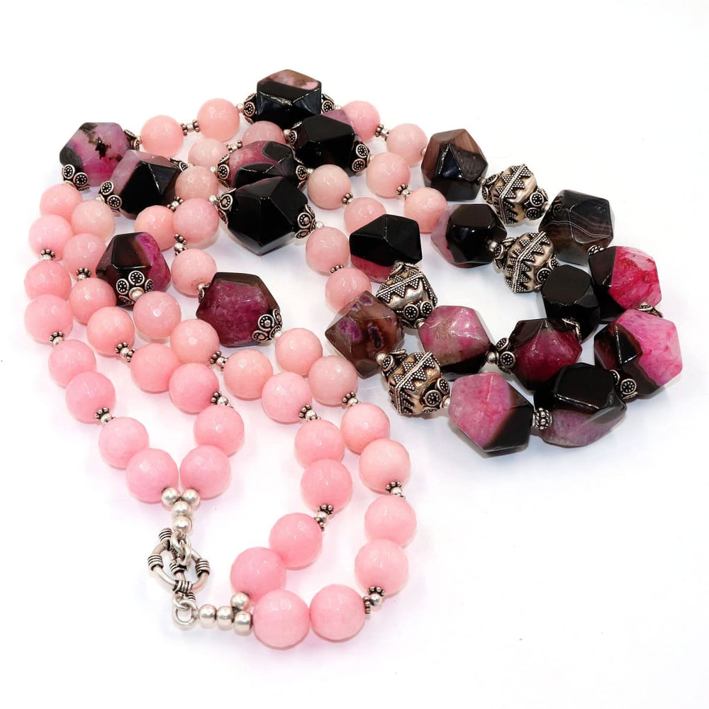 Necklace Beads 925 Sterling Silver Pink Agate & Rhodolite Beaded Handcrafted Boho Indian For Gift - by Vidita Jewels