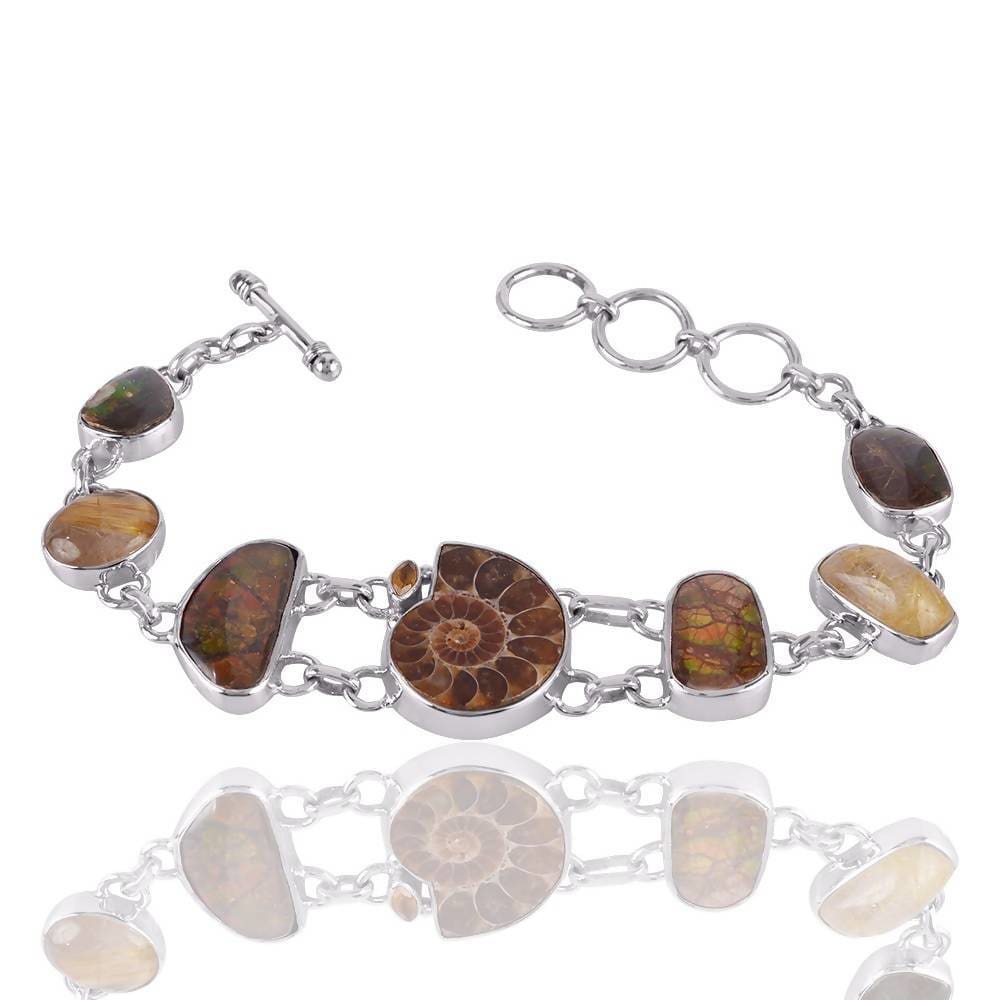 Bracelets Newest And Unique Design! Real Ammolite Ammonite Multi Gemstone Sterling Silver Birthstone Bracelet Jewelry