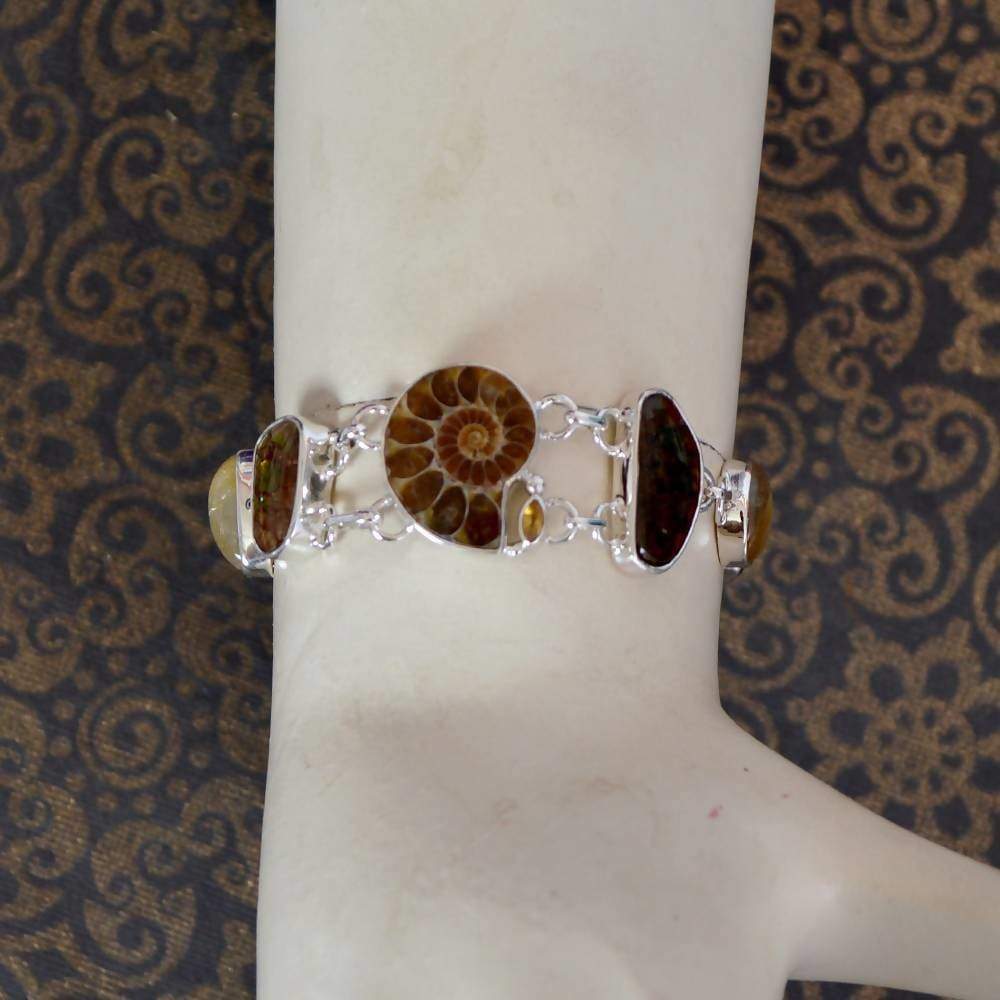 Bracelets Newest And Unique Design! Real Ammolite Ammonite Multi Gemstone Sterling Silver Birthstone Bracelet Jewelry
