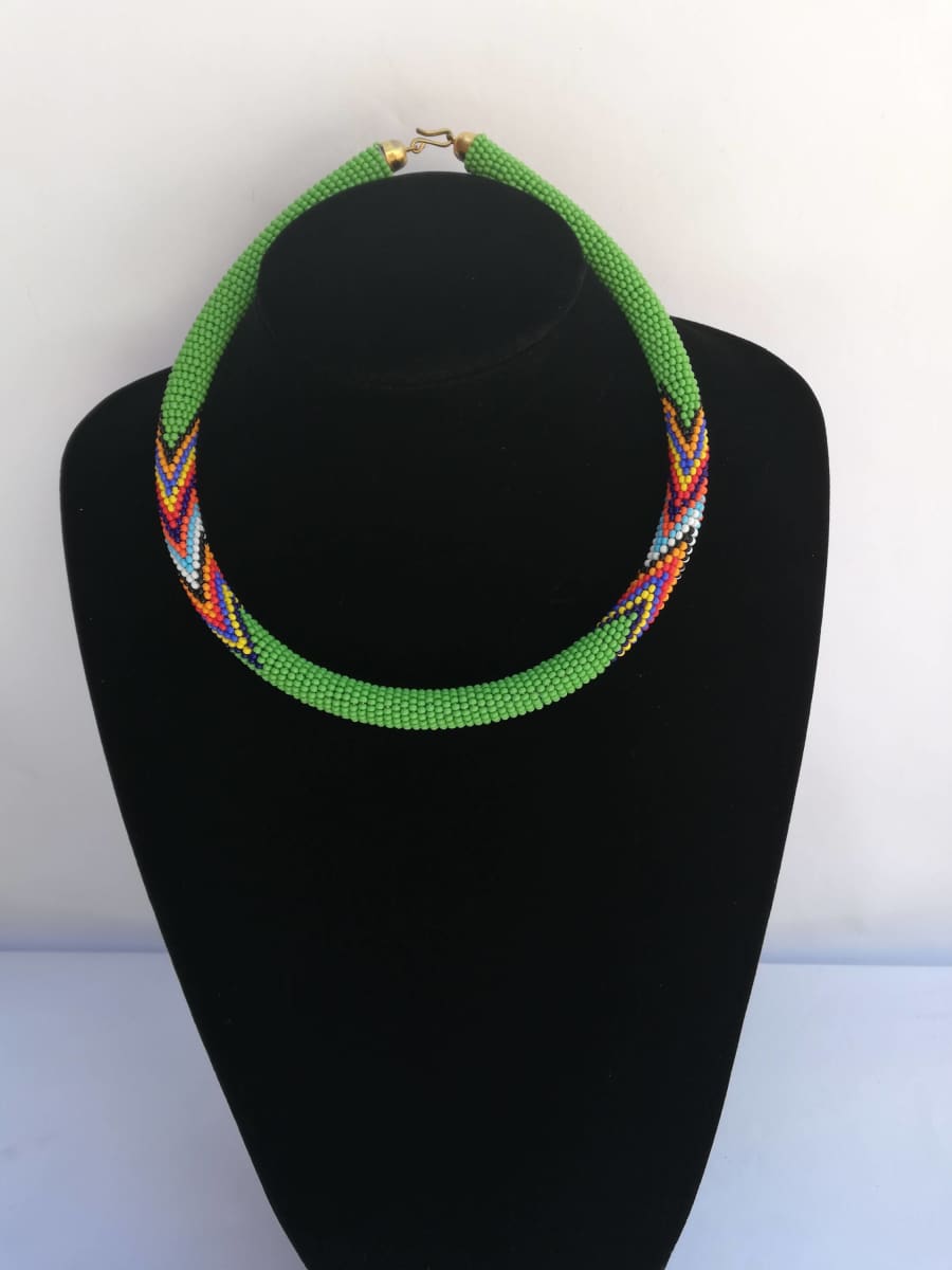 Necklaces One Of A Kind Handmade Maasai Necklace in Green Beads - by Naruki Crafts