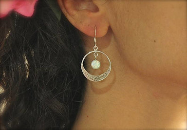 earrings Opal Dangle Earrings Sterling Silver Boho Earrings,Circle Hoops,Gift for Women - by InishaCreation