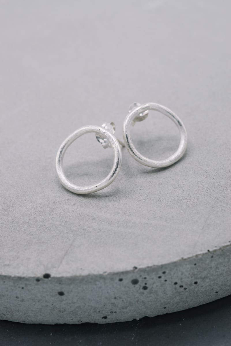 Earrings Organic shape circles silver stud earrings