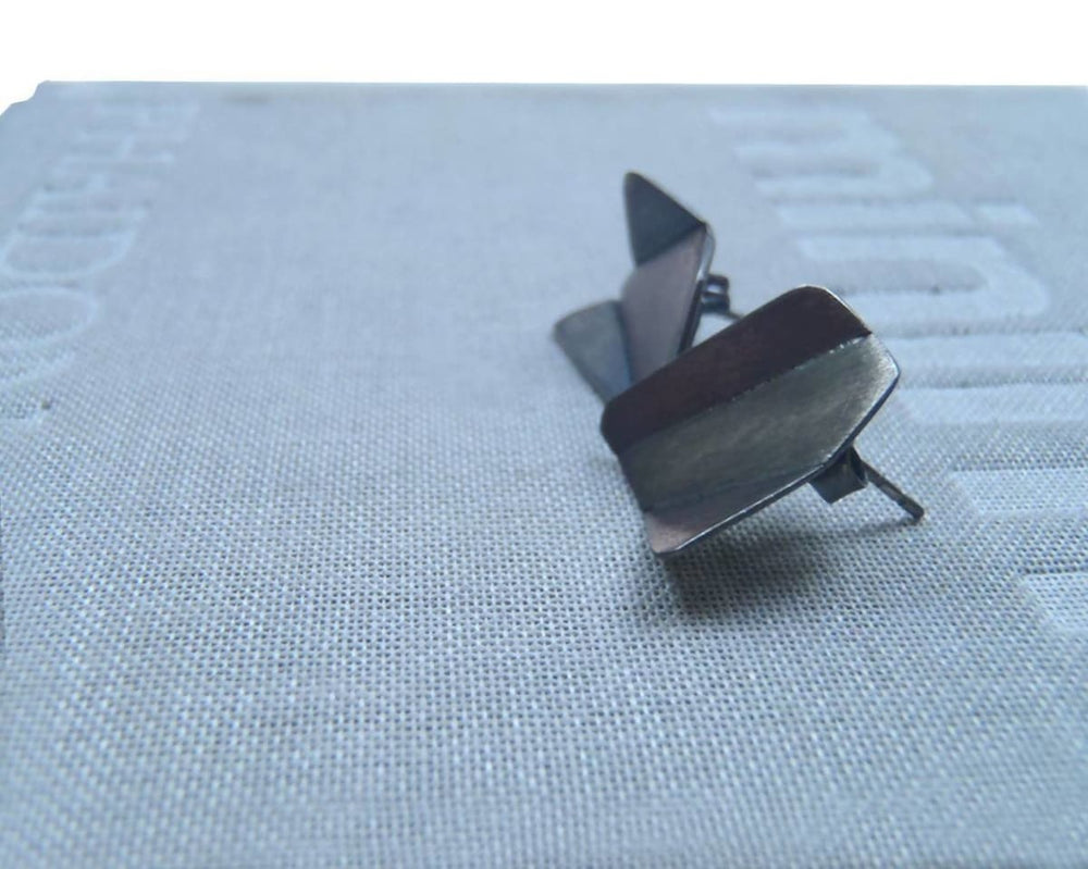 Earrings Origami mismatched stud earrings in brushed or blacked sterling! - by dikua