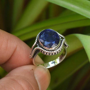 rings Oval Blue Sapphire Ring Handmade Jewelry,For Engagement - by InishaCreation