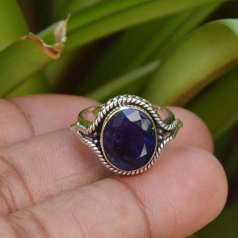 rings Oval Blue Sapphire Ring Handmade Jewelry,For Engagement - by InishaCreation