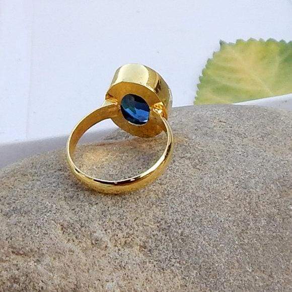 Oval Cab Blue Iolite Gemstone 925 silver Ring Sterling Silver 22K Yellow Gold Filled Rose