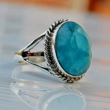 Oval Cab Blue Larimar Gemstone 925 Sterling silver Ring 22K Yellow Gold Filled Rose