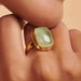 rings Oval Cab Green Prehnite Gemstone Yellow Gold Plated 925 Sterling Silver Ring Fashion Handmade Jewelry Gift Nickel Free - by 