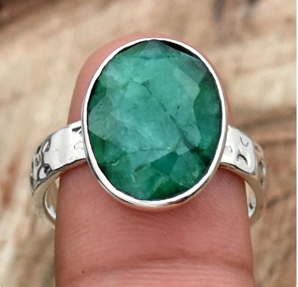 Oval Emerald Ring- Sterling Silver Green Gemstone Engagement Promise may Birthstone- Anniversary Birthday Gift for her - by Inishacreation