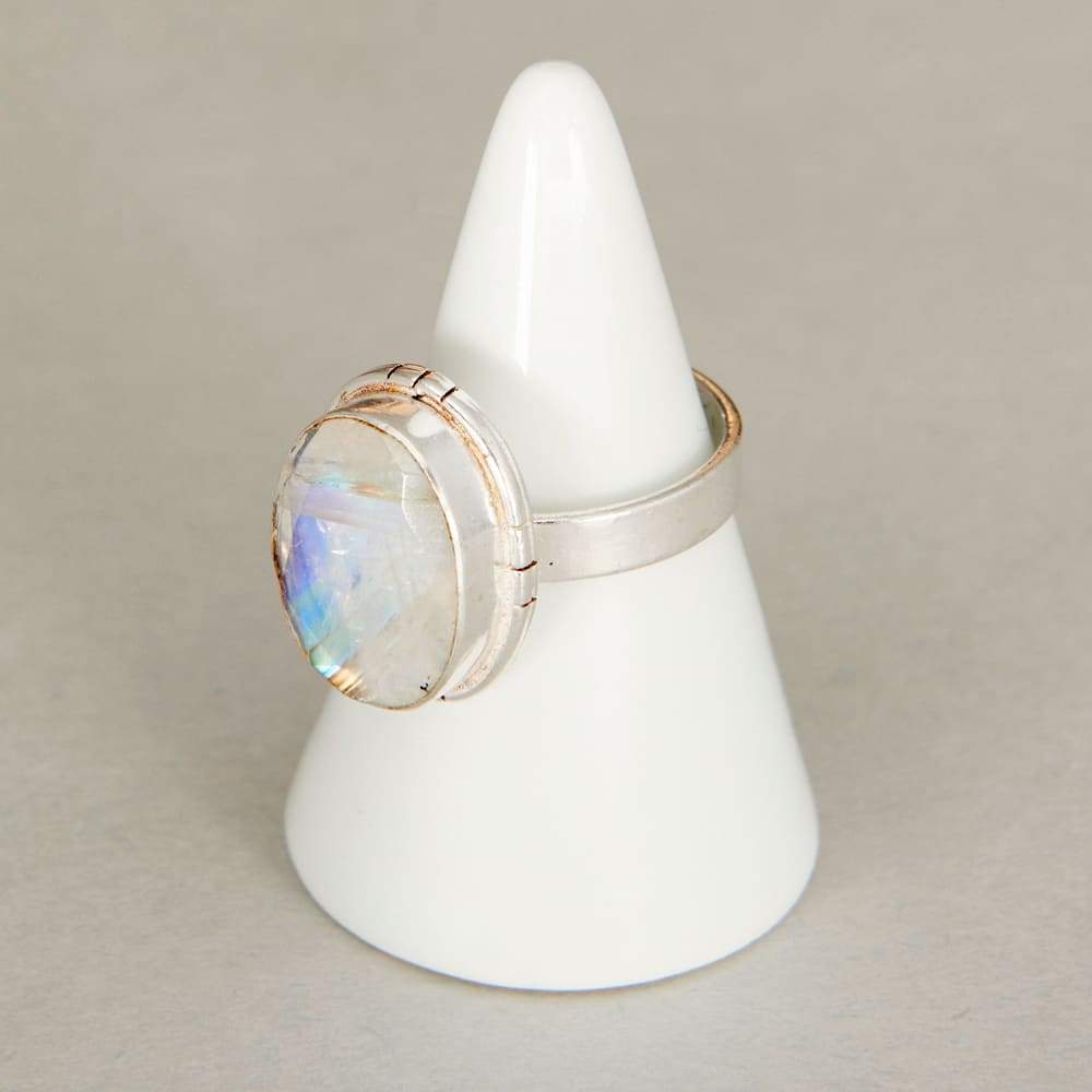 Rings Oval Faceted Blue Rainbow Moonstone Gemstone 925 Sterling Silver Ring Fashion Handmade Jewelry Gift - by NativeFineJewelry