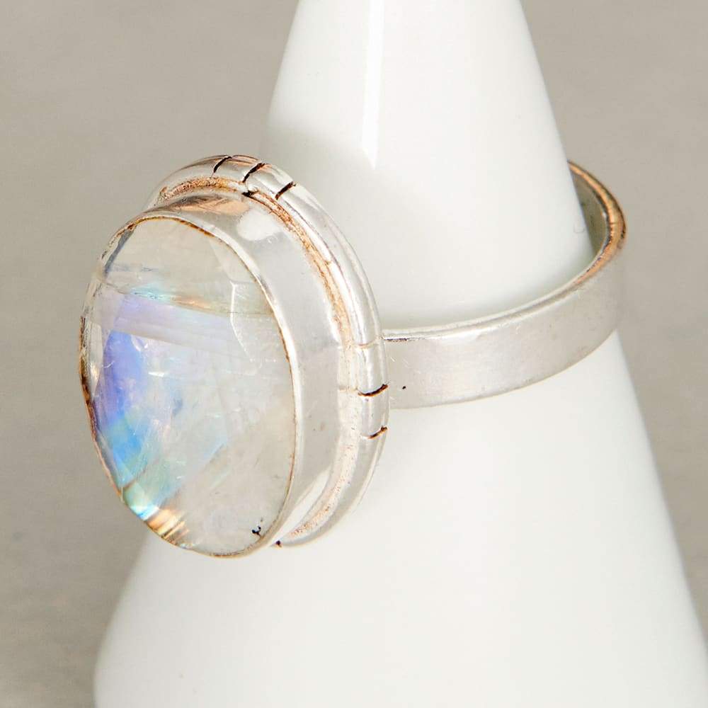 Rings Oval Faceted Blue Rainbow Moonstone Gemstone 925 Sterling Silver Ring Fashion Handmade Jewelry Gift - by NativeFineJewelry