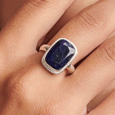 Rings Oval Faceted Blue Sapphire Gemstone 925 Sterling Silver Ring Fashion Handmade Jewelry Gift - by NativeFineJewelry