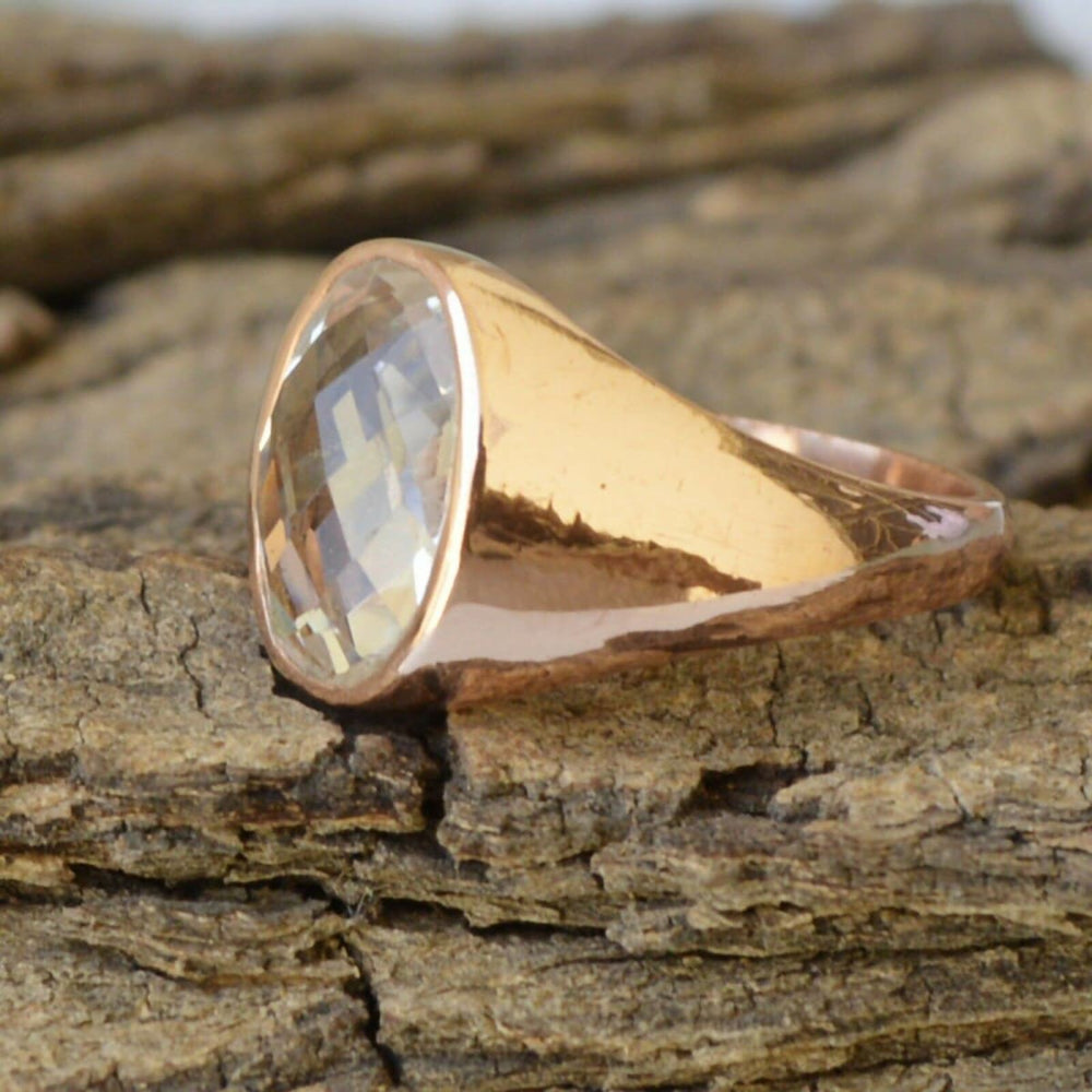 rings Oval Faceted Crysal Quartz Gemstone Sterling Silver Rose Gold Filled Ring Jewelry Artisan Handmade Gift Crystal Nickel Free 