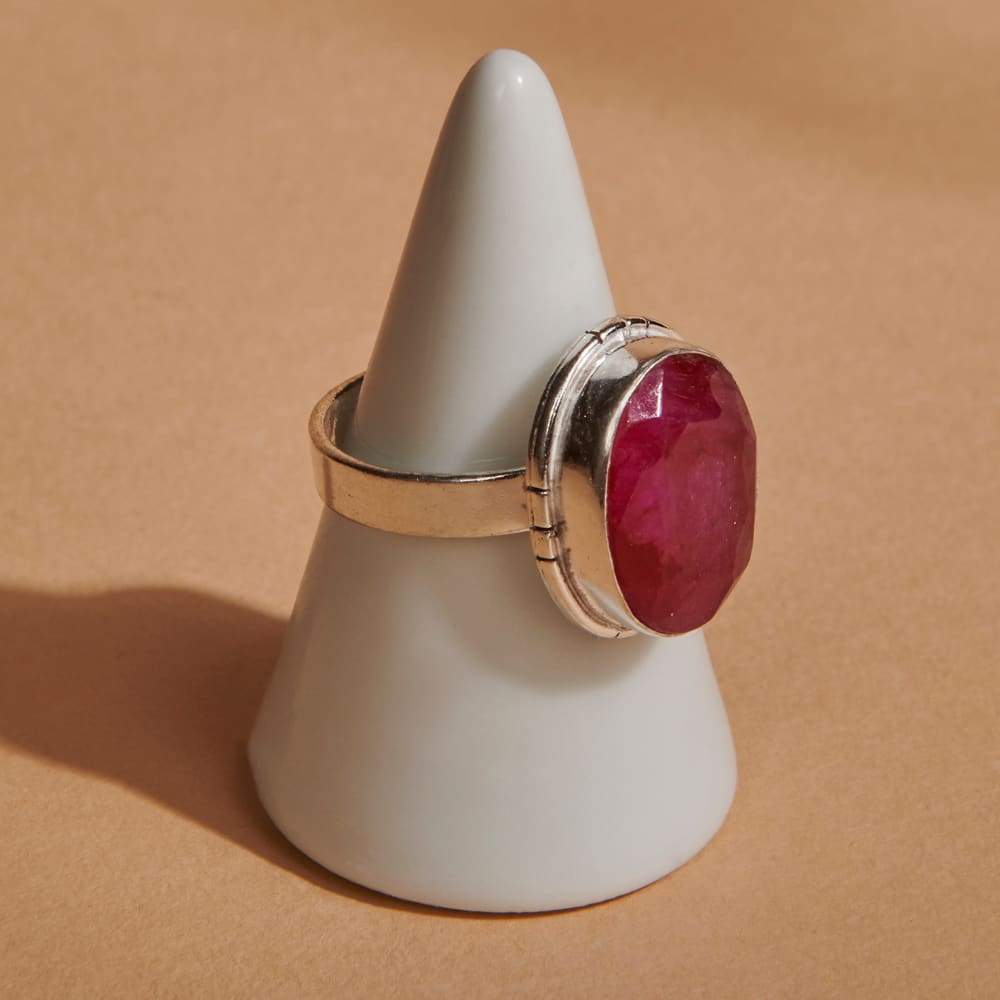 Rings Oval Faceted Raw Red Ruby Gemstone 925 Sterling Silver Ring Fashion Handmade Jewelry Gift - by NativeFineJewelry