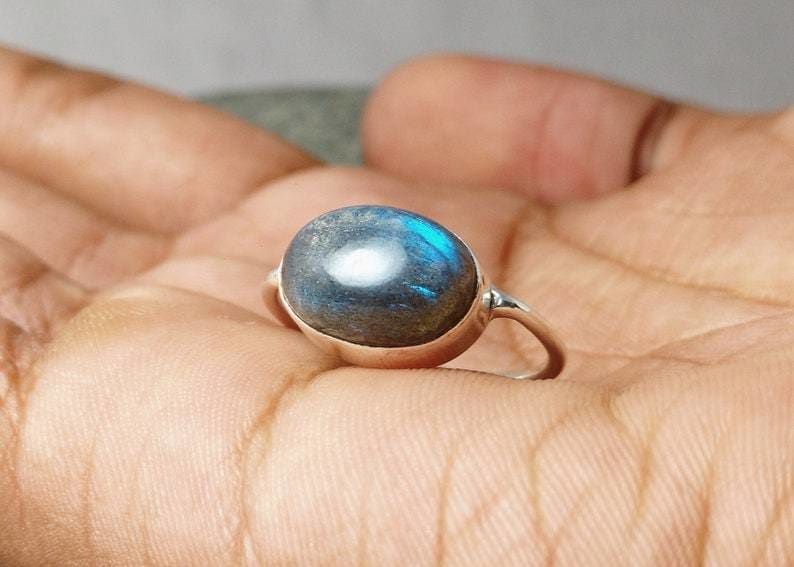 rings Oval Labradorite Sterling Silver Ring,Handmade Jewelry,Gift for her Christmas Gift - by TanaBanaCrafts