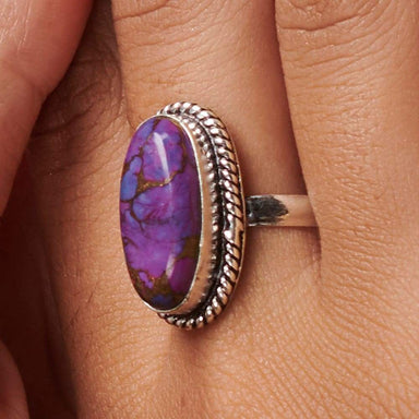 Rings Oval Cab Purple Turquoise Gemstone 925 Sterling Silver Ring Fashion Handmade Jewelry Gift - by NativeFineJewelry