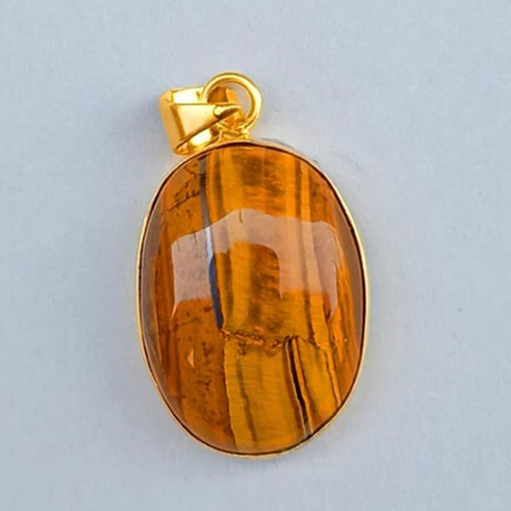 Oval Shape 18k Gold Plated Tiger Eye Gemstone Fashion Pendant - By Krti Handicrafts