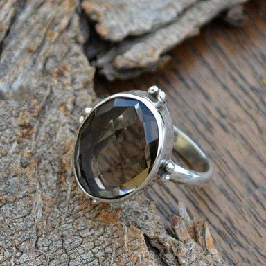 rings Oval Cut Smoky Quartz Ring -925 Sterling Silver Birthstone Gift Ring- Bezel Jewelry Nickel Free Handcrafted - by NativeFineJewelry