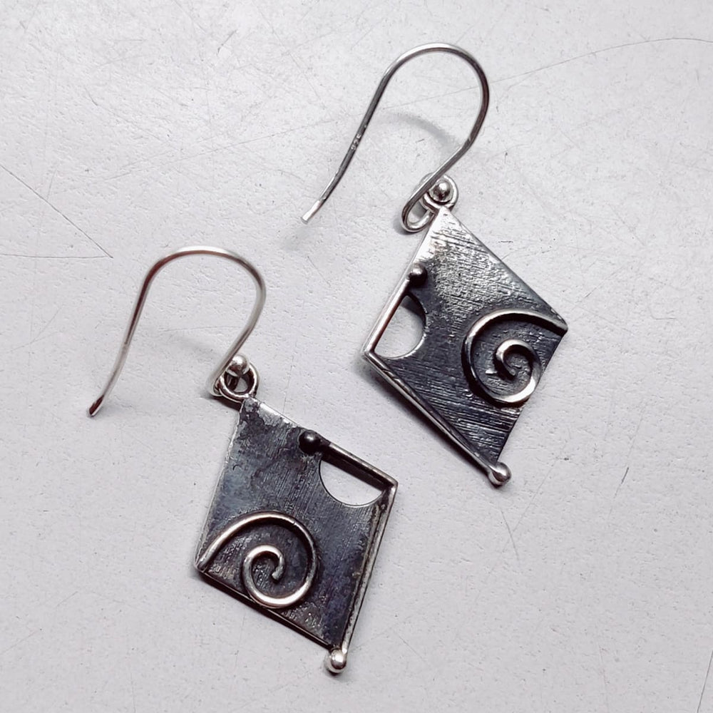 Oxidized Dangle Drop Earrings Flower Bohemian Jewelry 925 Sterling Silver - by Ancient Craft