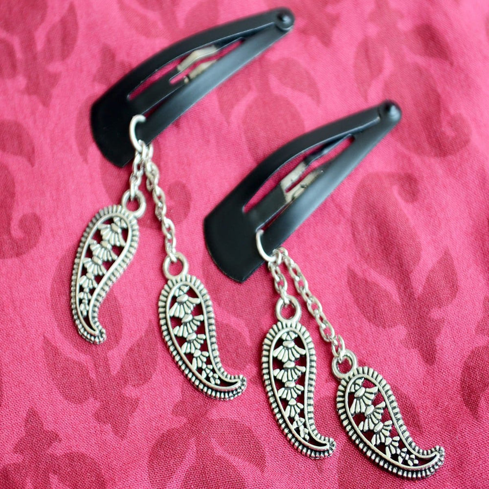 hair accessories Oxidized Silver Hair Clips Intricate Indian Filigree Paisley Accessories - by Pretty Ponytails
