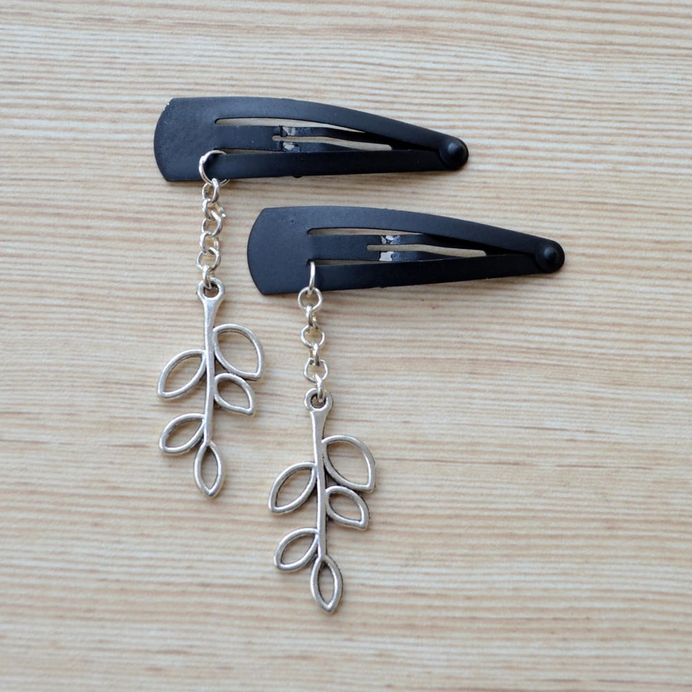 hair accessories Oxidized Silver Hair Clips simple botanical - by Pretty Ponytails