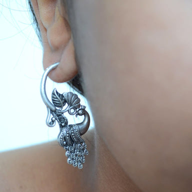 earrings Oxidized Silver Indian Peacock Earrings jaipur jewelry german silver traditional hoop - by Pretty Ponytails