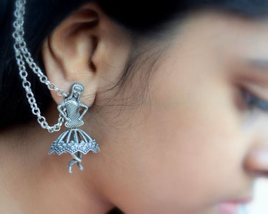 earrings Oxidized Silver Jhumka unique South Indian Earrings with Kaan Chain bollywood jewelry statement jhumki afghani dance - by Pretty 