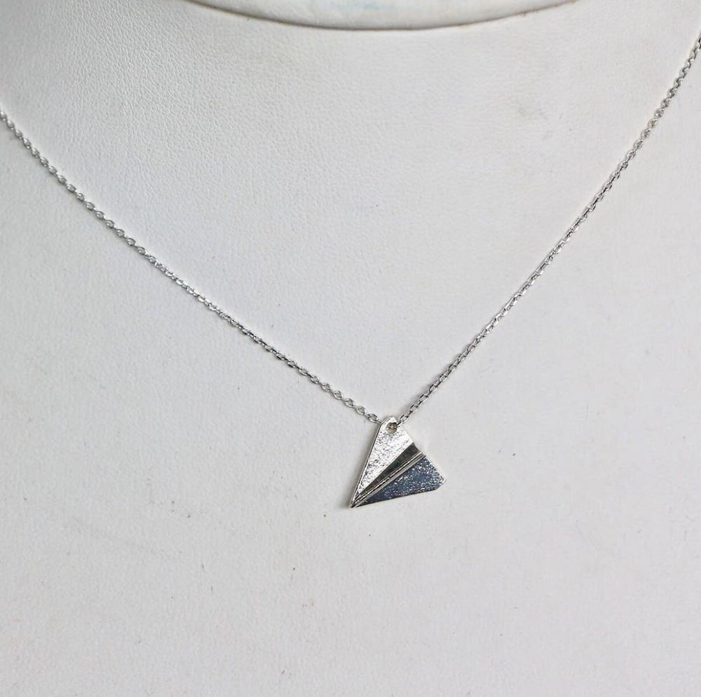 necklaces Paper Plane Charm Necklace Rhodium Delicate Chain Layering Bohemian Jewelry MN93 - by Silver Soul Charms