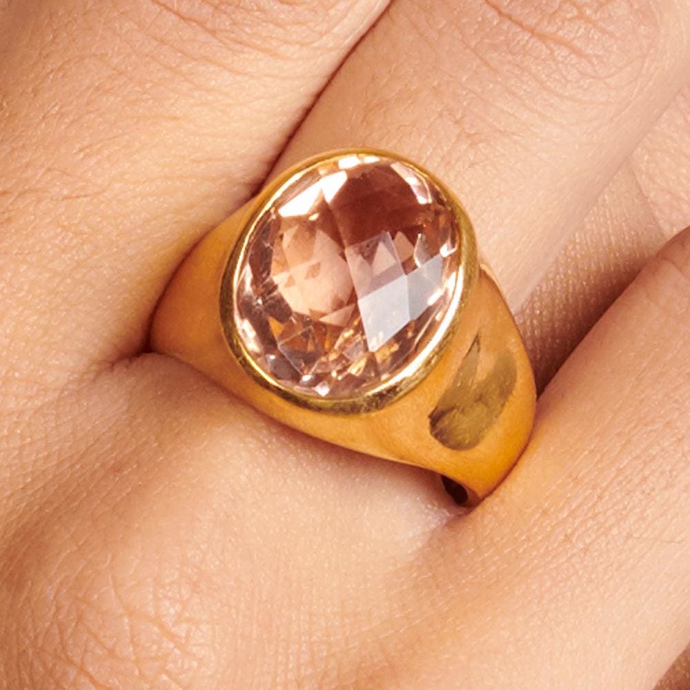 Rings Peach Morganite Quartz 925 Sterling Silver 18K Yellow Gold Rose Filled Ring Handmade in India Gift Jewelry Gemstone ring - by Subham 