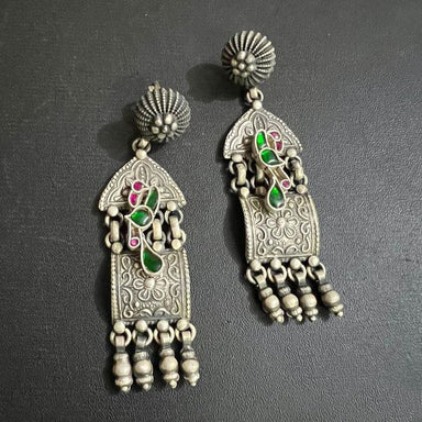 Peacock Multi Colour Stone 925 Sterling Silver Earring Antique Ethnic Vintage Indian Handmade Jewellery - by Vidita Jewels