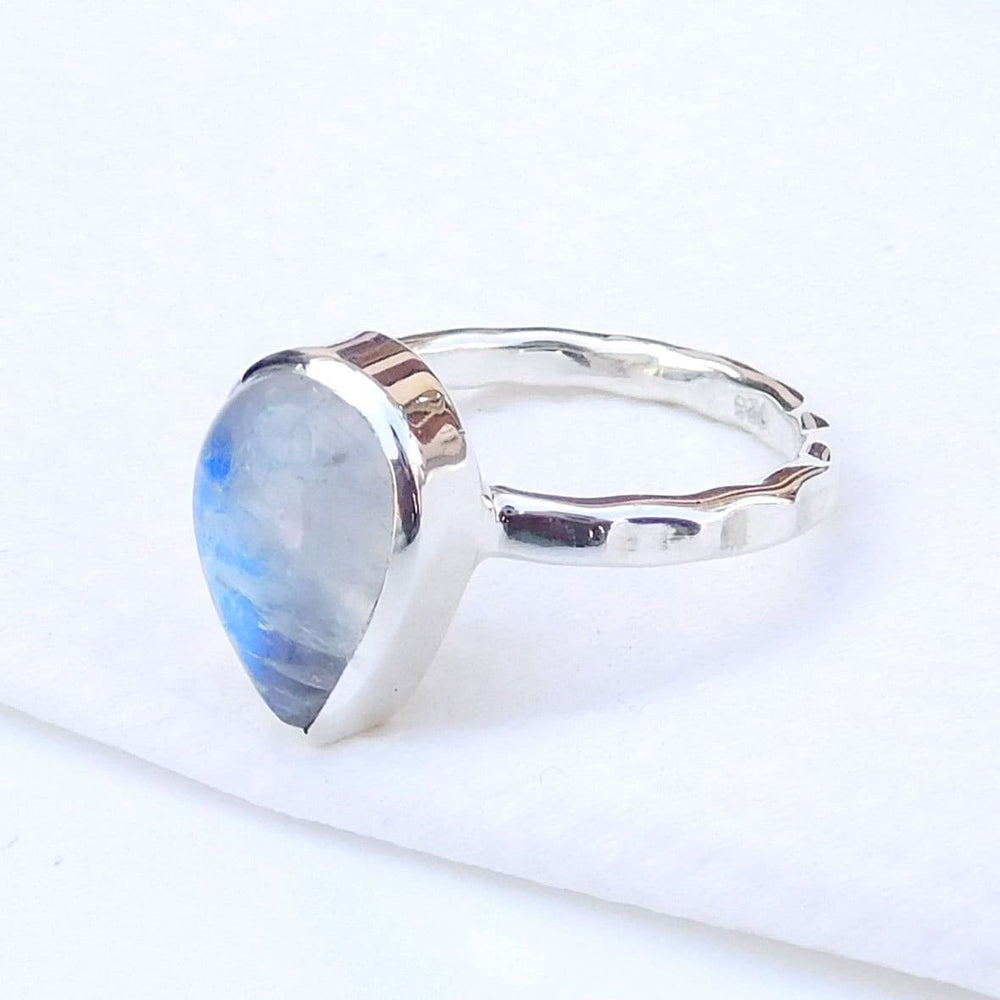 rings Pear Drop Moonstone Ring 925 Sterling Silver Rainbow moonstone Ring,Nickel Free Handmade Jewelry - by Adorable Craft