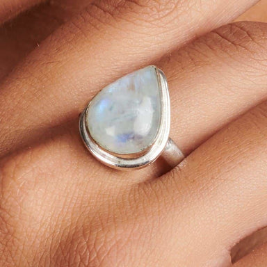 rings Pear Cab Rainbow Moonstone Gemstone 925 Sterling Silver Ring Fashion Handmade Jewelry Gift Nickel Free Handcrafted - by 