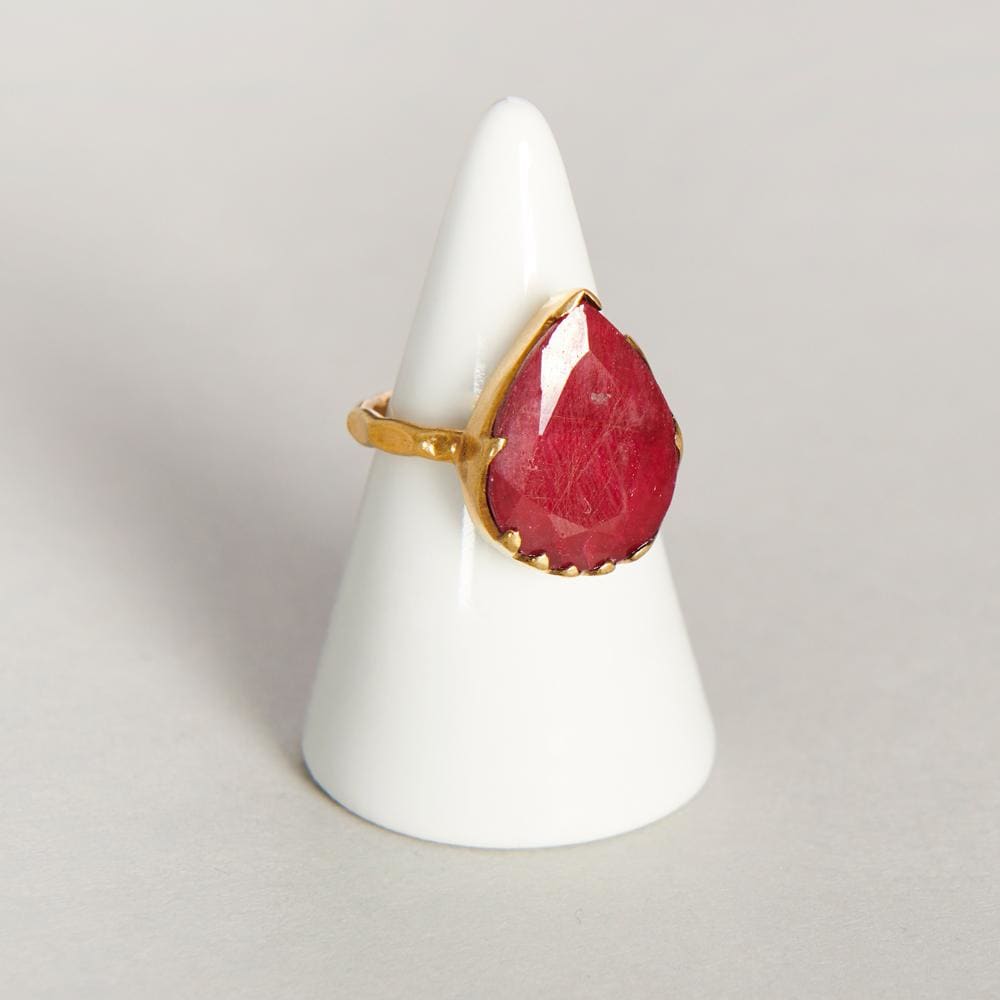 Rings Pear Raw Red Ruby 925 Sterling Silver 18K Yellow Gold Rose Filled Ring Handmade in India Gift Jewelry Gemstone ring - by Subham Jewels