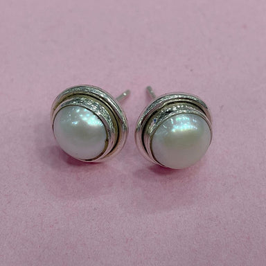 Pearl 925 Sterling Silver Stud Earrings Jewellery; 255 - by Vidita Jewels