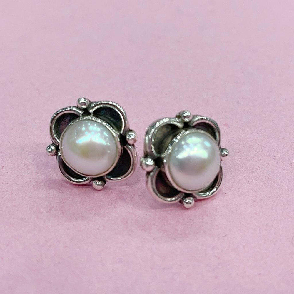 Pearl 925 Sterling Silver Stud Earrings Jewellery; 256 - by Vidita Jewels