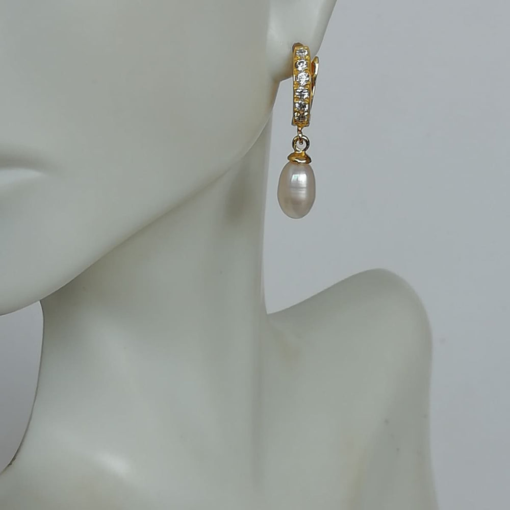 Pearl drop hoops | Gold plated CZ | 13mm gold | Sterling silver | Crystal | Minimalist | E866 - by OneYellowButterfly