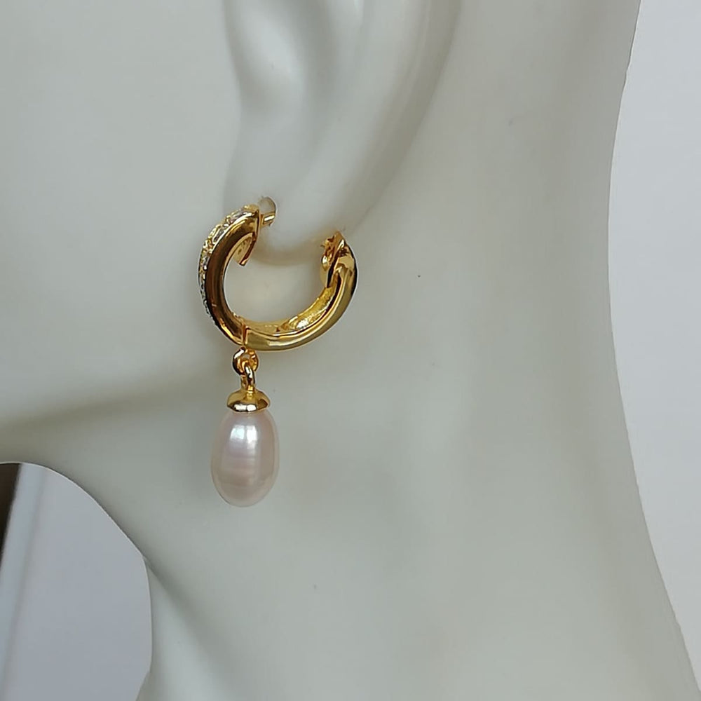 Pearl drop hoops | Gold plated CZ | 13mm gold | Sterling silver | Crystal | Minimalist | E866 - by OneYellowButterfly