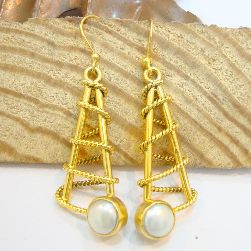 Pearl earring 925 Sterling Silver Handmade Gold Plated Dangle Earrings for women - by Vidita Jewels