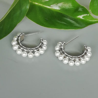 Pearl Hoop Studs | Sterling Silver 19 Mm Earrings | Bead Hoops | Elegant Jewelry | Round | E1090 - by Oneyellowbutterfly
