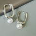 Pearl Hoops | Sterling Silver Rectangle Hoop Earrings | Bead | E1049 - by Oneyellowbutterfly