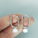 Pearl Hoops | Sterling Silver Rectangle Hoop Earrings | Bead | E1049 - by Oneyellowbutterfly