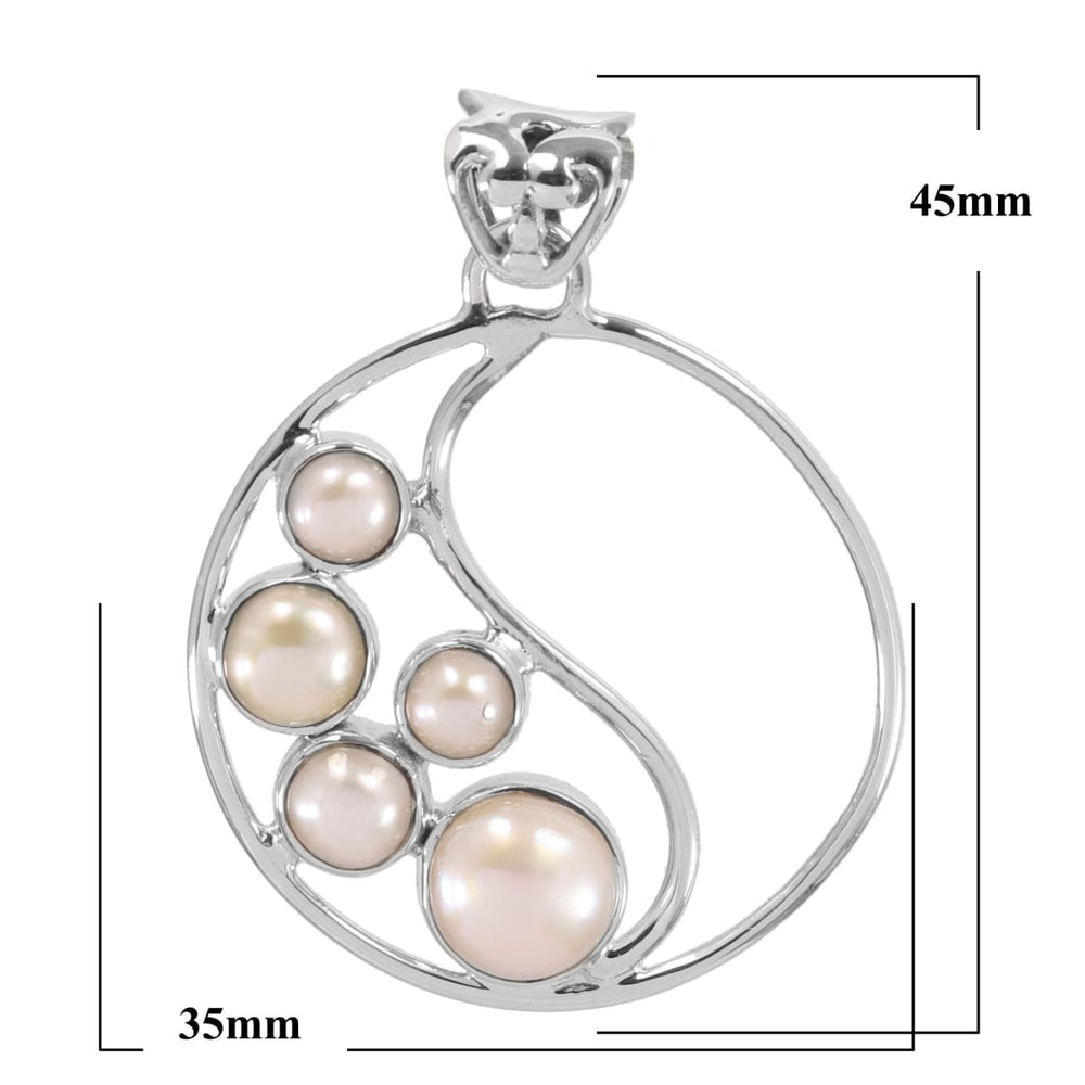 Pearl Pendant Sterling Silver Necklace Handmade Round 45X35mm Gift For Women - by Rajtarang