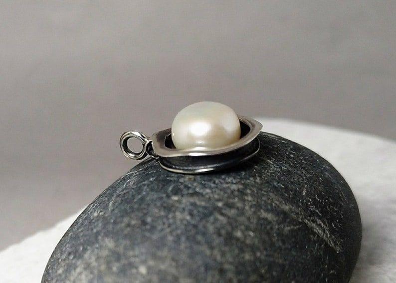 Pearl Pendant Sterling Silver White Stone Handmade Unique Gift For Her Woman Gift,silver - By Tanabanacrafts